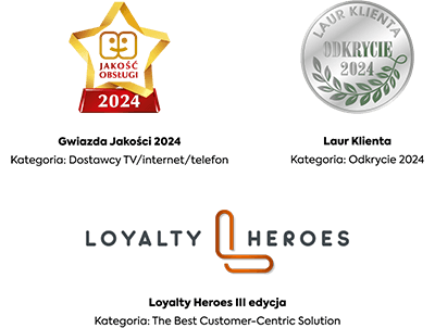 Nagrody otrzymane przez INEA: Gwiazda Jakości 2024, Laur Klienta, Loyalty Heroes