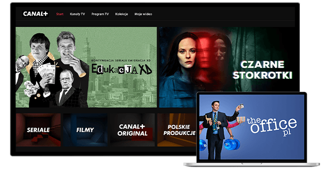 mockup interfejsu canal+ online na TV i laptopie_seriale