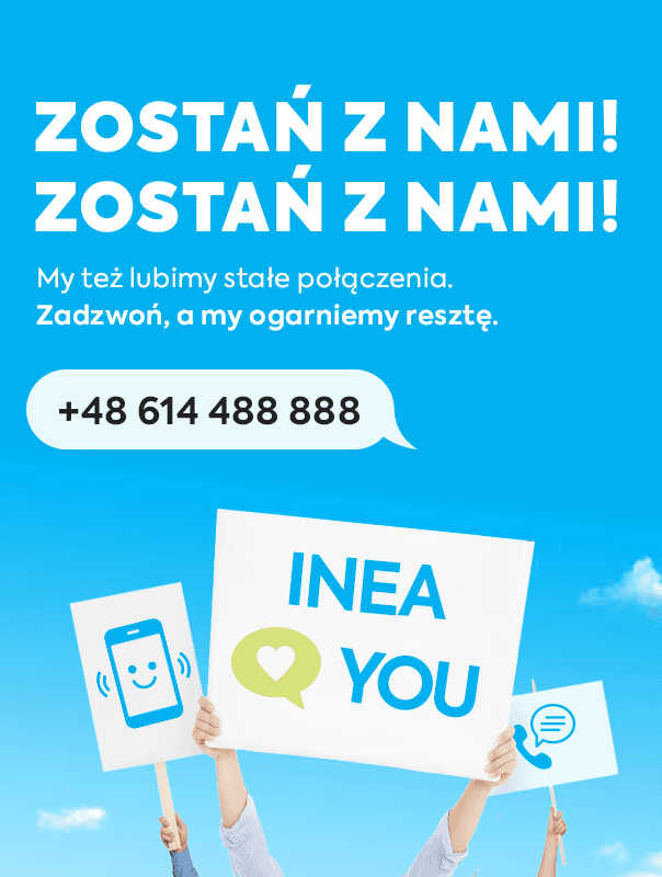 banner z napisem zostań z nami, zostań z nami. My też lubimy stałe połączenia. Zadzwoń, a my ogarniemy resztę. Numer telefonu +48 614 488 888