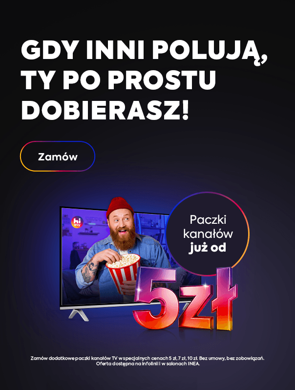 Baner informujący o możliwości dokupienia paczek TV już od 5 zł