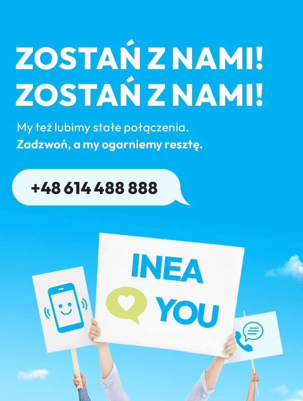 banner z napisem zostań z nami, zostań z nami. My też lubimy stałe połączenia. Zadzwoń, a my ogarniemy resztę. Numer telefonu +48 614 488 888