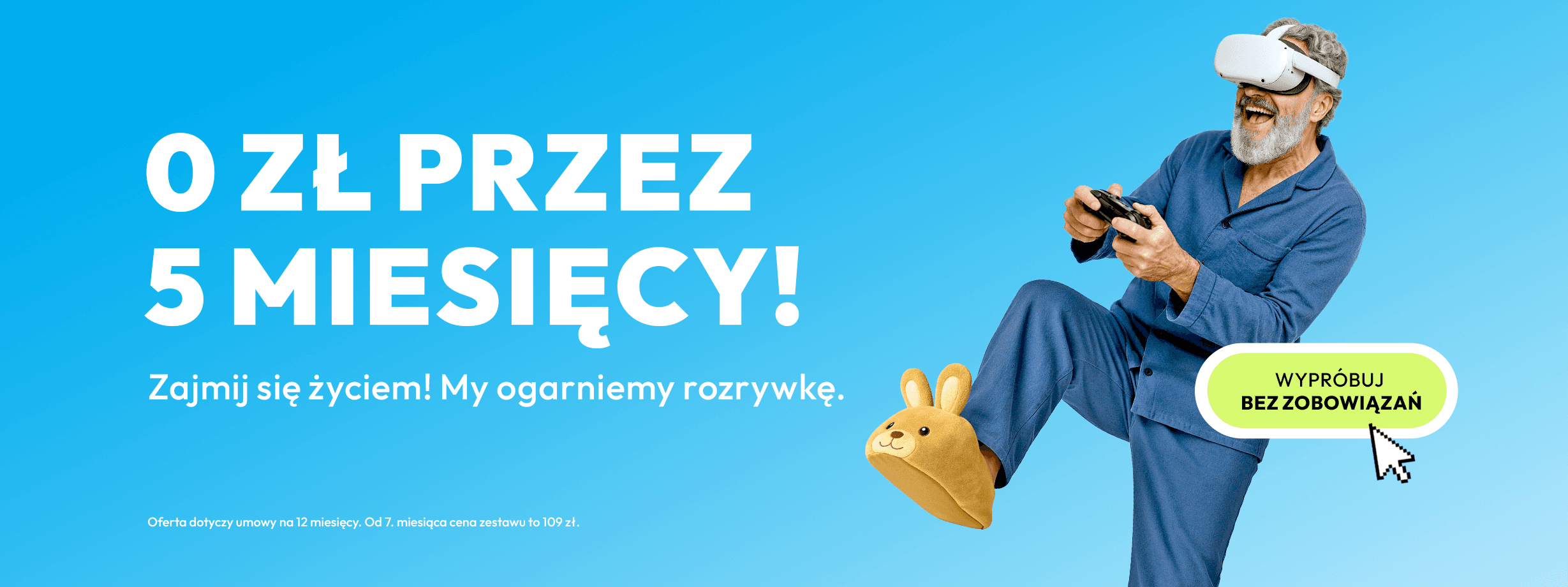 Baner promujący ofertę na Internet, który można przetestować przez 5 miesięcy