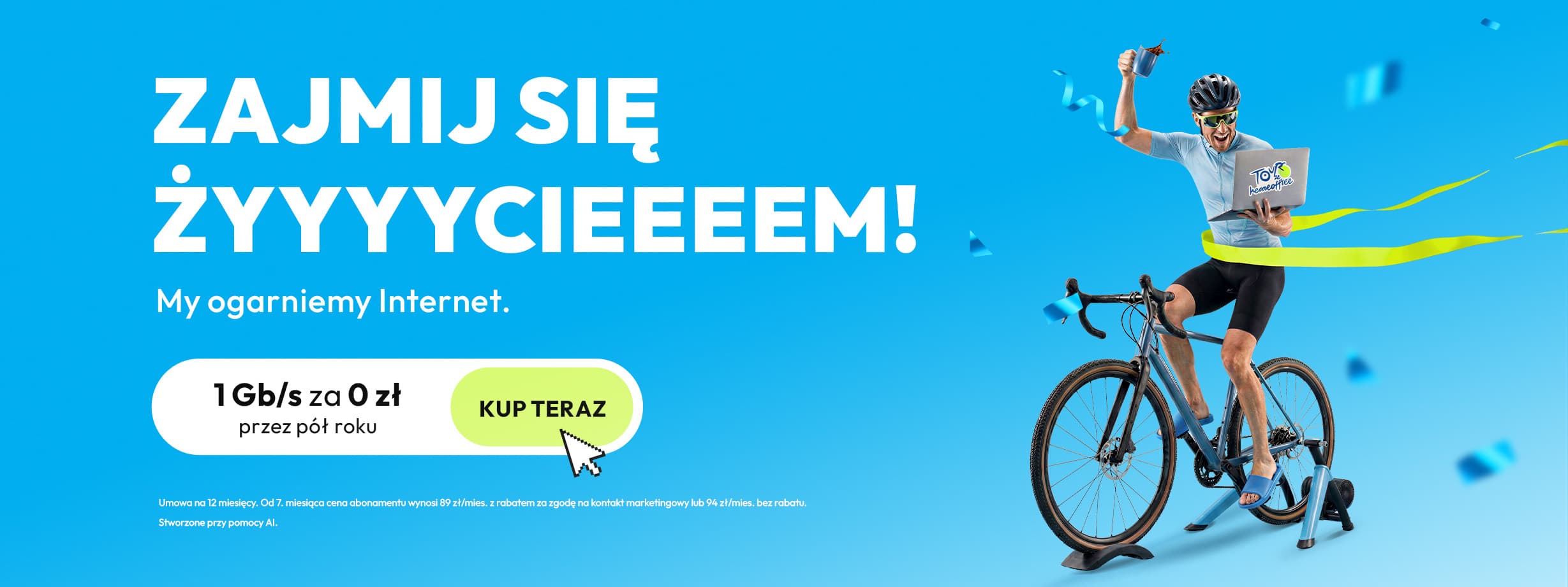 Baner promujący ofertę na Internet za 0 zł przez pół roku