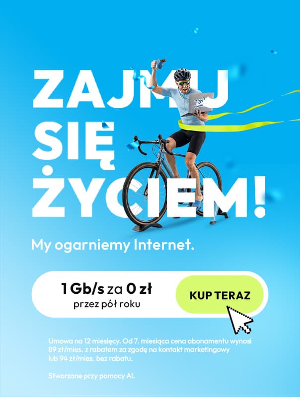 Baner promujący ofertę na Internet za 0 zł przez pół roku
